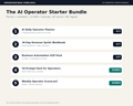 AI Operator Starter Bundle — five components: Planner, Workbook, SOP Pack, 50-Prompt Pack, Weekly Scorecard with prices