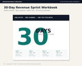 30-Day Revenue Sprint Workbook cover — one offer, one channel, one test per week, dated 4-week structure